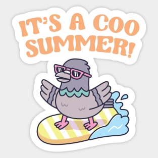 Pigeon On Surfboard Its A Coo Summer Funny Sticker